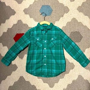 Cat & Jack Boys Small (6/7) Green Plaid Flannel Button Up Shirt